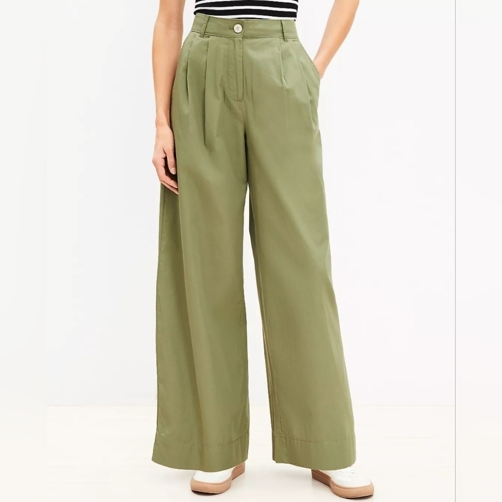 NWT | LOFT | Poplin Wide Leg Pants | Size: 6 | Military Green - Picture 2 of 9